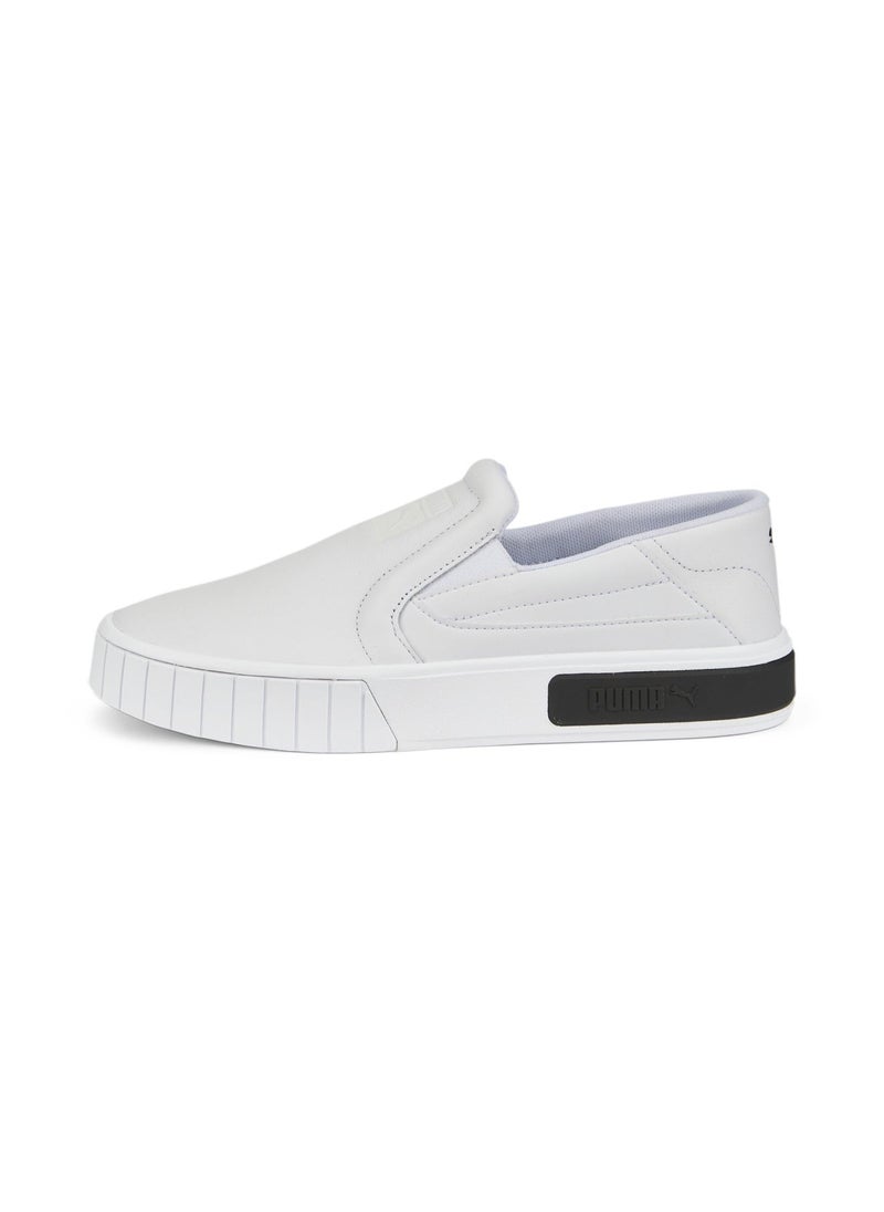 Cali Star Womens White Slip-On Leather Sneakers