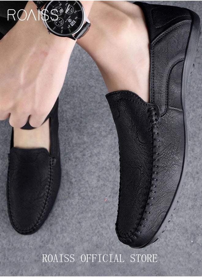 Men's Minimalist Slip on Loafer for Men Casual Business Stitch Decor Anti Slip Flats Low Cut Breathable and Wear Resistant Driving Shoes Round Toe Outdoor Sports Walking Sneakers Black