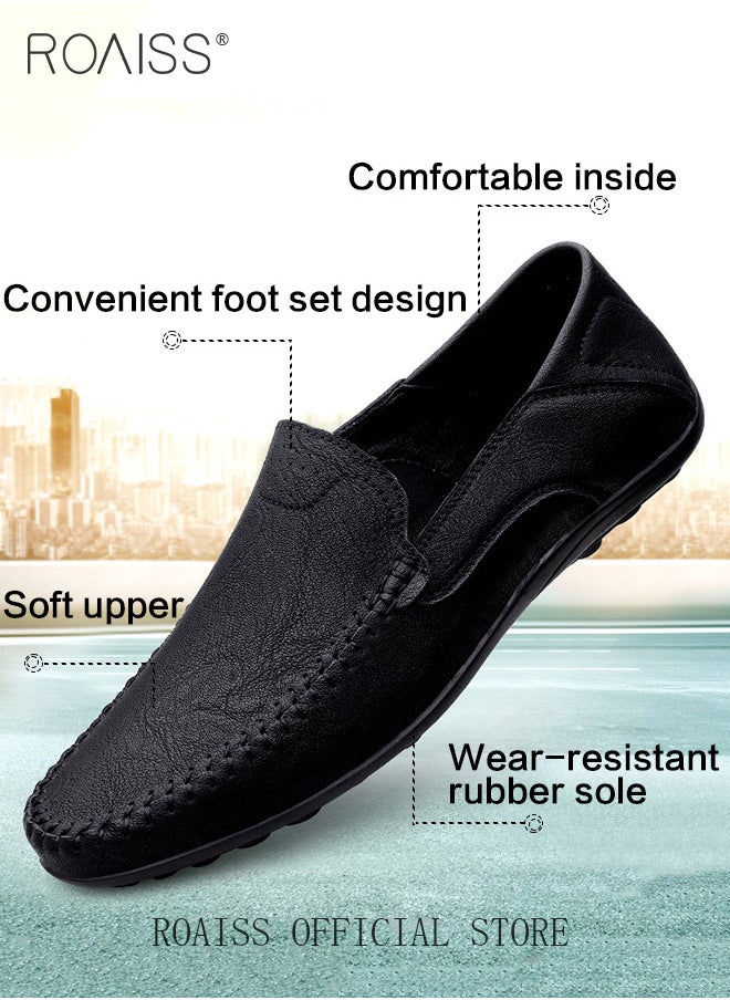 Men's Minimalist Slip on Loafer for Men Casual Business Stitch Decor Anti Slip Flats Low Cut Breathable and Wear Resistant Driving Shoes Round Toe Outdoor Sports Walking Sneakers Black