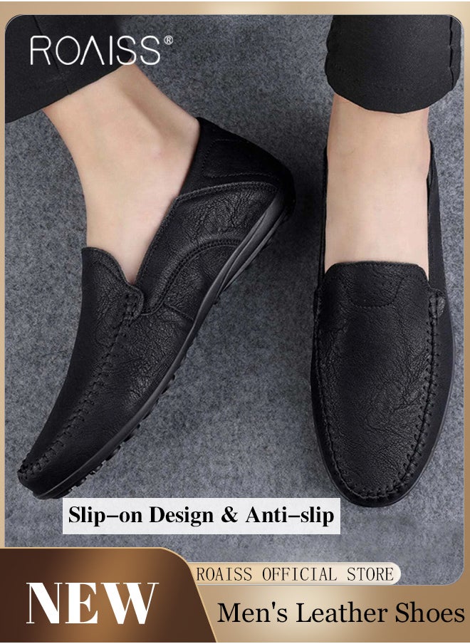 Minimalist Slip On Loafer for Men Casual Stitch Decor Anti Slip Flats Low Cut Breathable and Wear Resistant Driving Shoes Round Toe Outdoor Sports Walking Sneakers