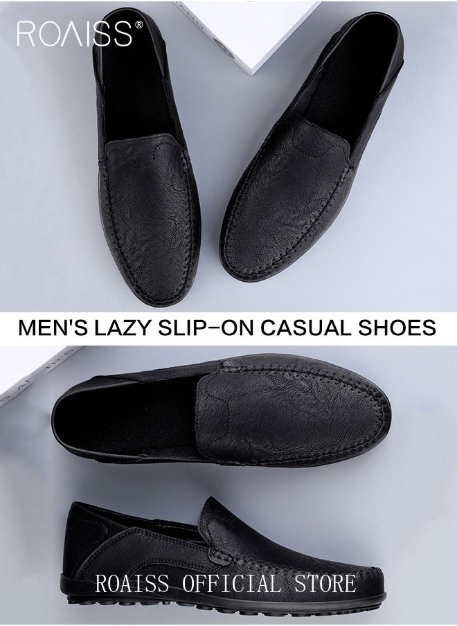 Men's Minimalist Slip on Loafer for Men Casual Business Stitch Decor Anti Slip Flats Low Cut Breathable and Wear Resistant Driving Shoes Round Toe Outdoor Sports Walking Sneakers Black