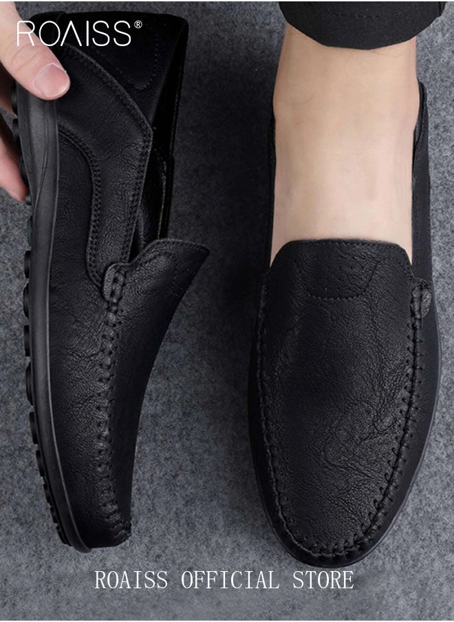 Men's Minimalist Slip on Loafer for Men Casual Business Stitch Decor Anti Slip Flats Low Cut Breathable and Wear Resistant Driving Shoes Round Toe Outdoor Sports Walking Sneakers Black