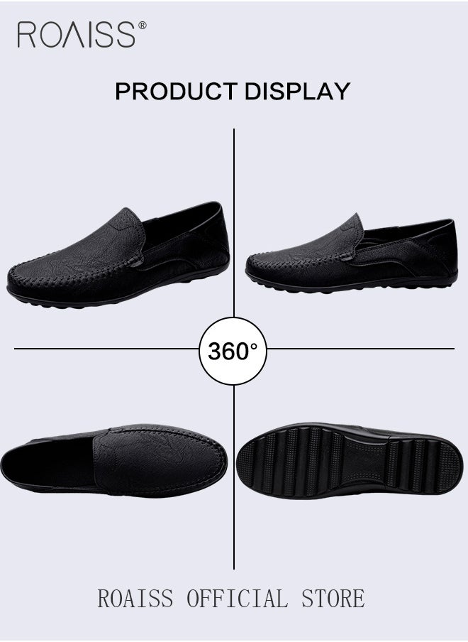 Men's Minimalist Slip on Loafer for Men Casual Business Stitch Decor Anti Slip Flats Low Cut Breathable and Wear Resistant Driving Shoes Round Toe Outdoor Sports Walking Sneakers Black