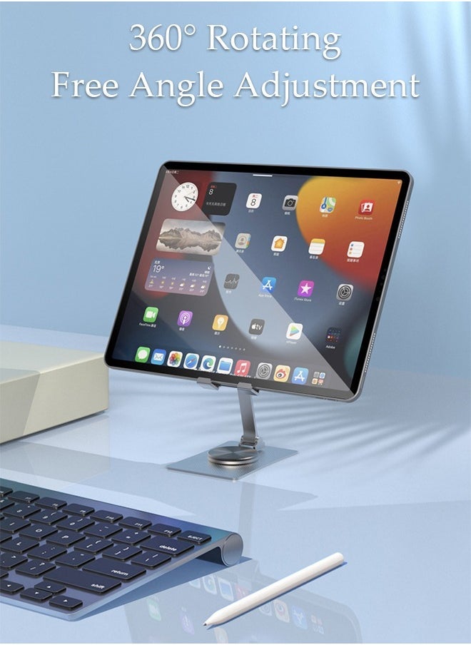 Foldable Phone Stand for Desk Height Adjustable Cell Phone Holder Portable Cellphone Cradle Desktop Dock with 360° rotation base for iPhone iPad Smartphone