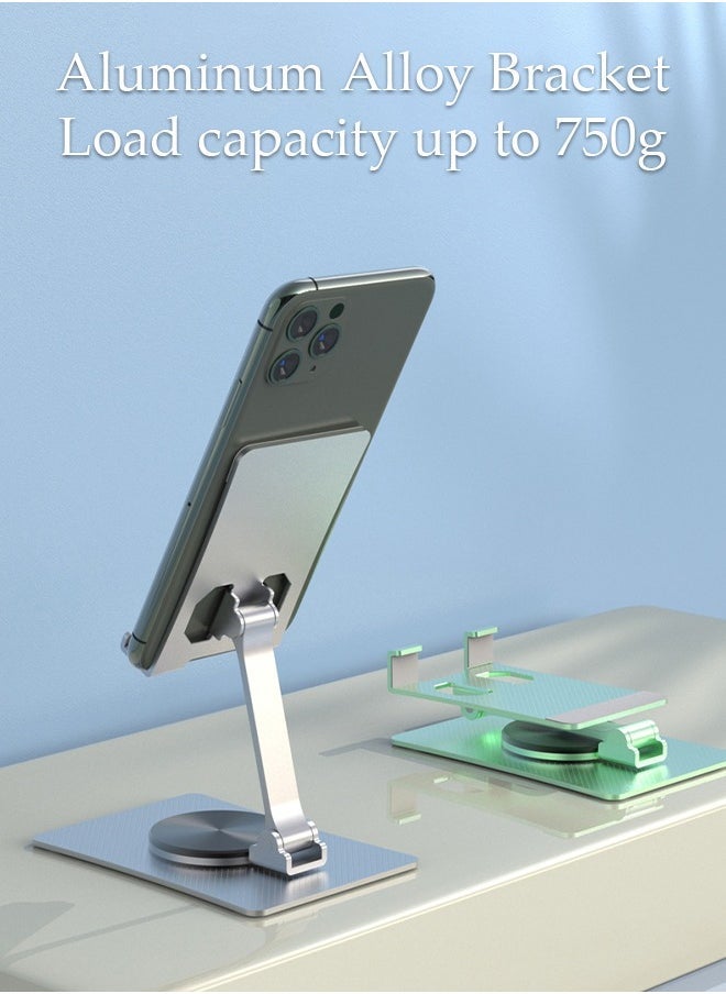 Foldable Phone Stand for Desk Height Adjustable Cell Phone Holder Portable Cellphone Cradle Desktop Dock with 360° rotation base for iPhone iPad Smartphone