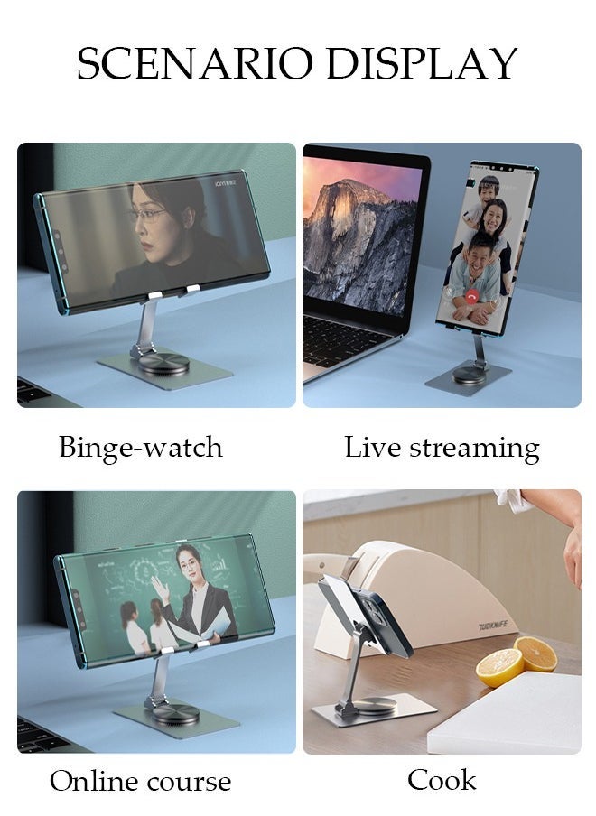 Foldable Phone Stand for Desk Height Adjustable Cell Phone Holder Portable Cellphone Cradle Desktop Dock with 360° rotation base for iPhone iPad Smartphone