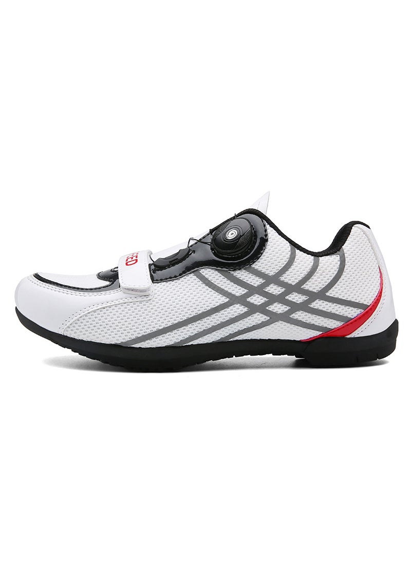 Breathable Cycling Shoes Unisex Mountain Bike Non-Lock Footwear White and Black