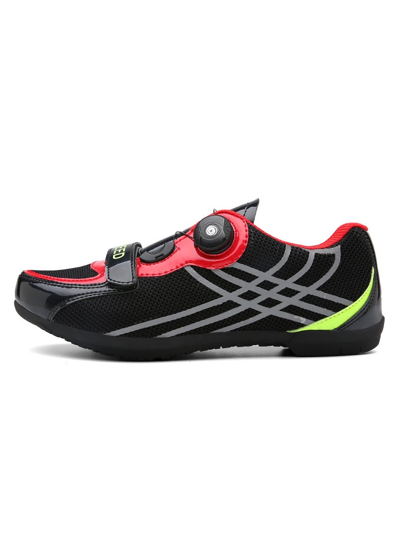 Breathable Cycling Shoes Unisex Mountain Bike Non-Lock Footwear Black Red