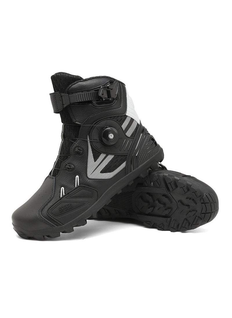 Mens Motorcycle Riding Shoes Large Size Black Silver