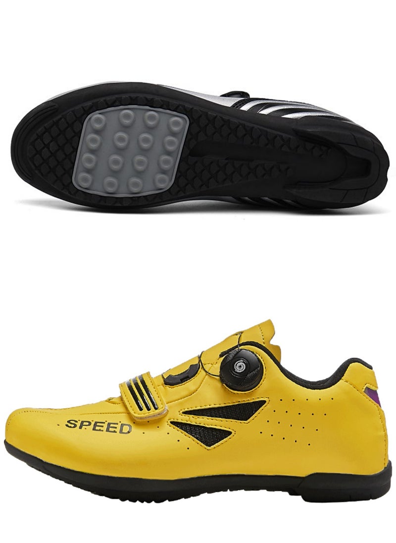 Casual Unisex Outdoor Cycling Shoes New Model Hard Bottom Mountain Bike Sports Shoes Road Bicycle Shoes for Men And Women Yellow without lock