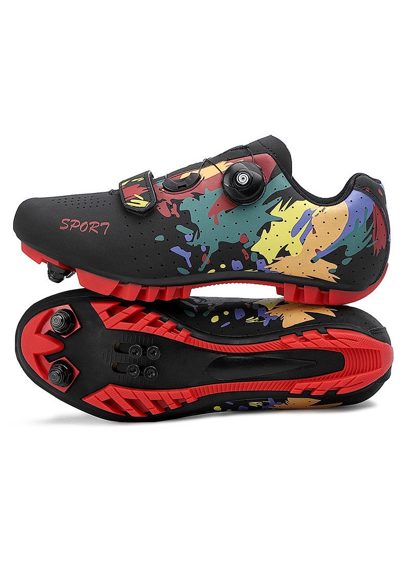 Unisex Mountain Bike Riding Shoes Graffiti Hard Bottom Dynamic Single Bicycle Shoes No Lock Road Bike Shoes Cycling Footwear Black Mountain bottom