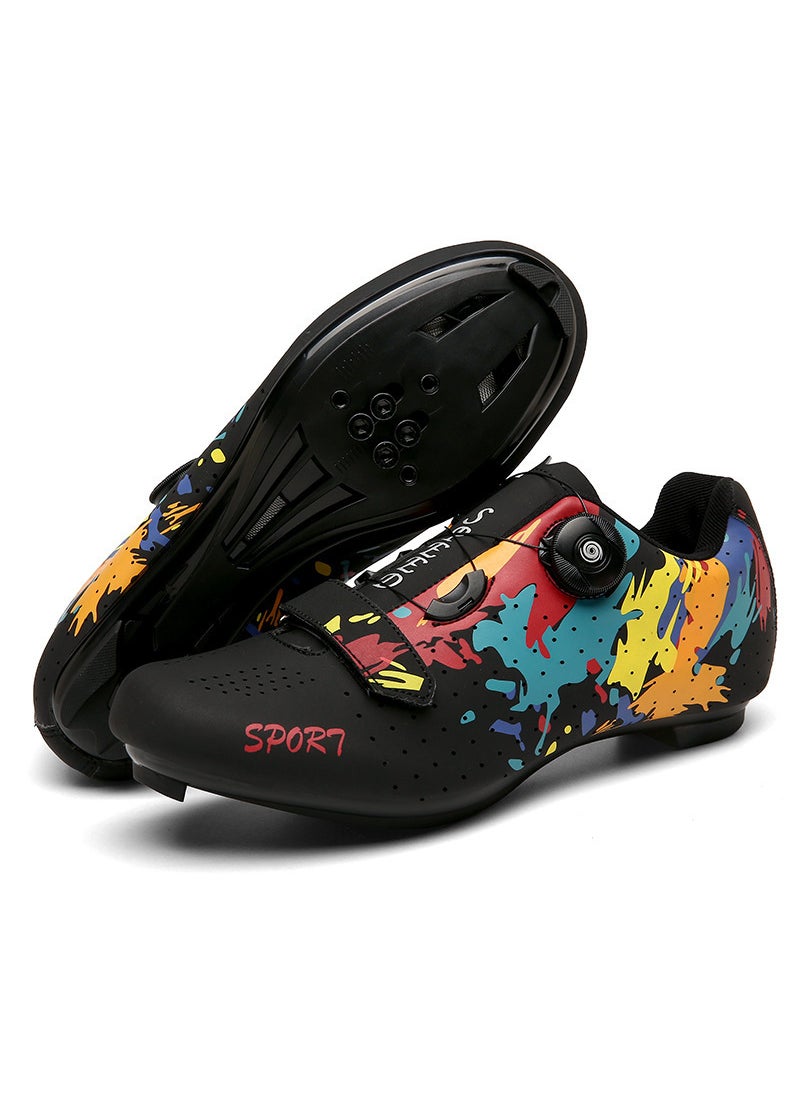 Unisex Mountain Bike Riding Shoes Graffiti Hard Bottom Dynamic Single Bicycle Shoes No Lock Road Bike Shoes Cycling Footwear Black Road bottom