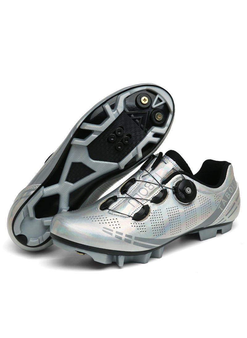 New Outdoor Cycling Shoes Breathable Lockless Casual Road Bike Shoes Unisex Summer Bicycle Shoes Dynamic Cycling Footwear Silver Mountain Lock