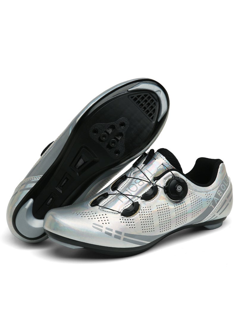 New Outdoor Cycling Shoes Breathable Lockless Casual Road Bike Shoes Unisex Summer Bicycle Shoes Dynamic Cycling Footwear Silver Highway Lock