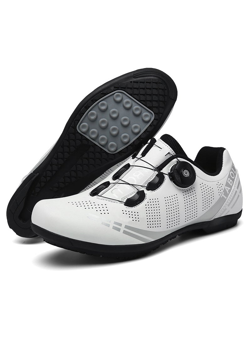 New Outdoor Cycling Shoes Breathable Lockless Casual Road Bike Shoes Unisex Summer Bicycle Shoes Dynamic Cycling Footwear White rubber without lock