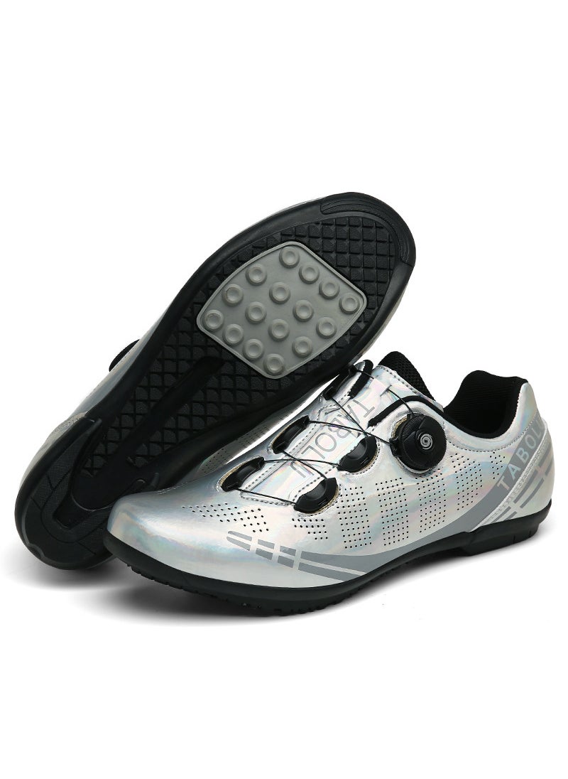 New Outdoor Cycling Shoes Breathable Lockless Casual Road Bike Shoes Unisex Summer Bicycle Shoes Dynamic Cycling Footwear Silver Rubber No Lock