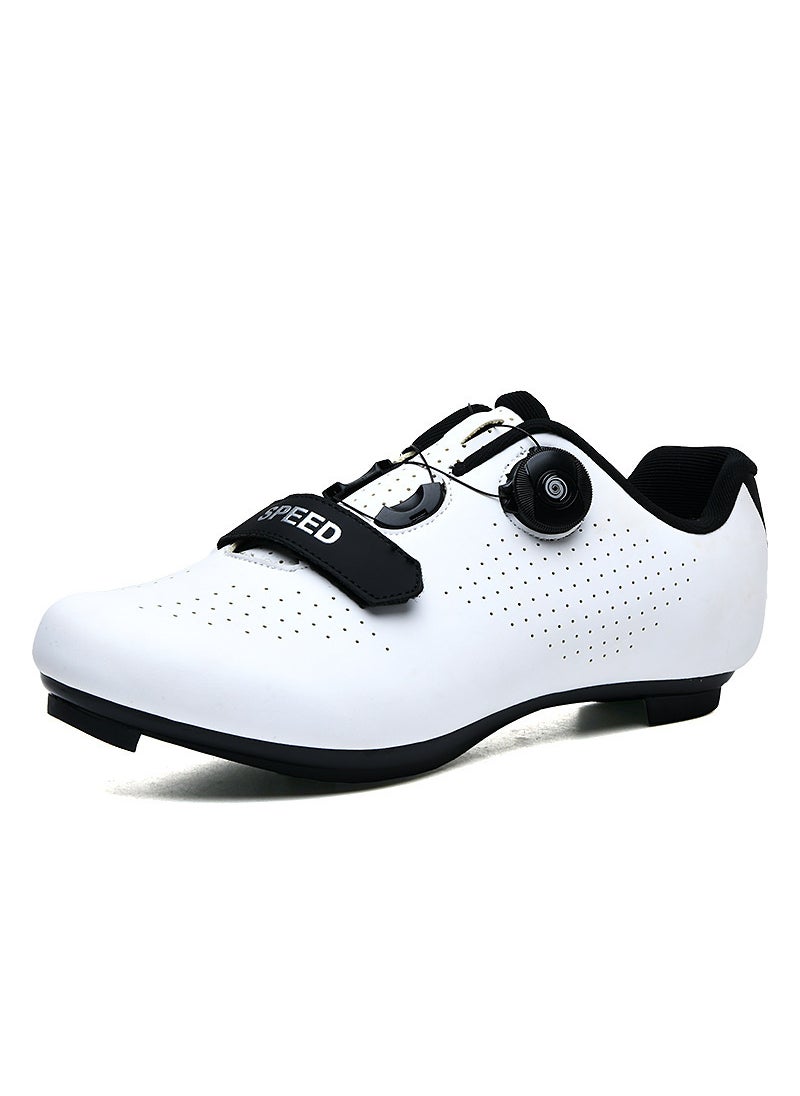 New Cross-Border Mountain Bike Riding Shoes Hard Bottom Road And Mountain Bicycle Unisex Lock Shoes Single Bicycle Cycling White