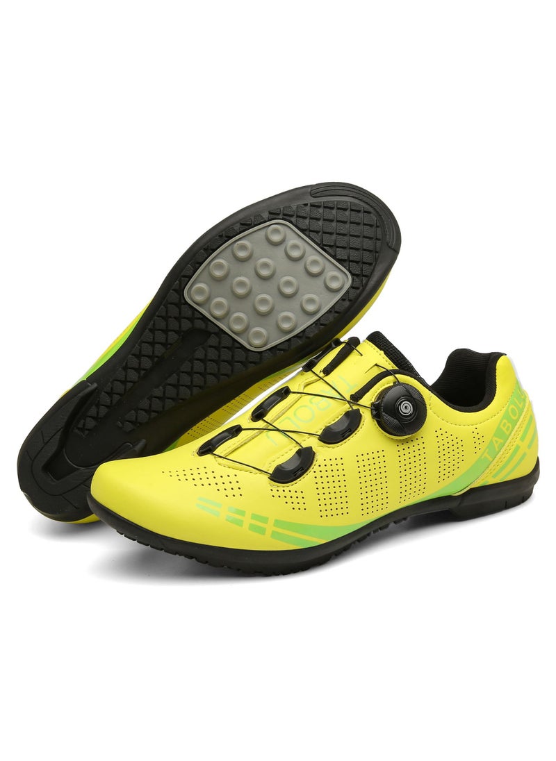 New Outdoor Cycling Shoes Breathable Lockless Casual Road Bike Shoes Unisex Summer Bicycle Shoes Dynamic Cycling Footwear Yellow rubber without lock
