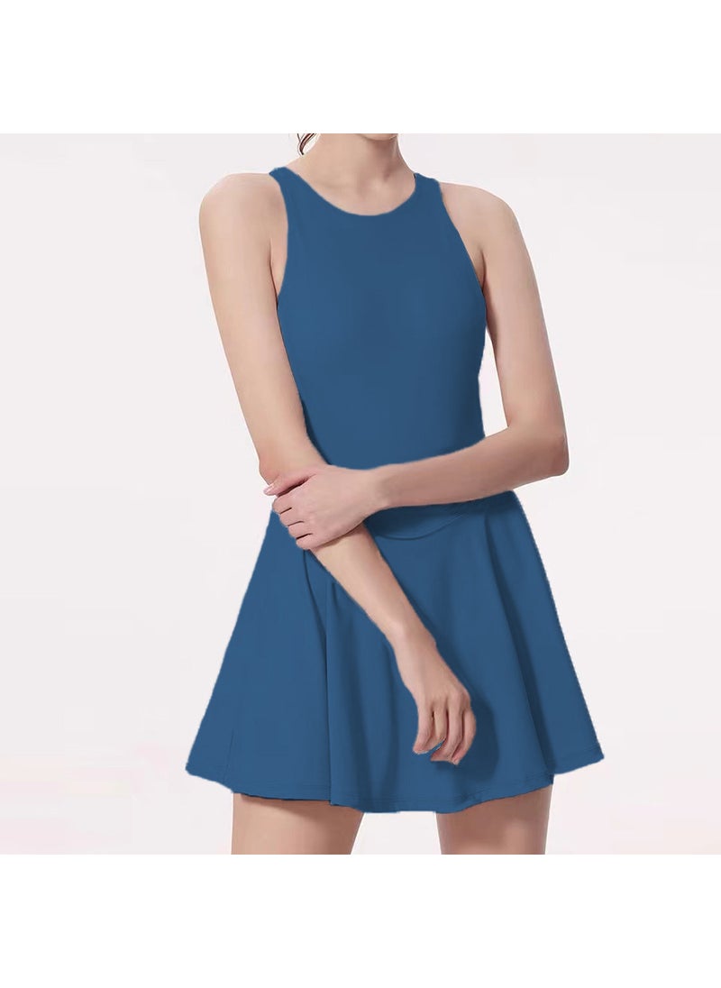 Breathable Tennis Dress with Built-in Shorts Night Light blue