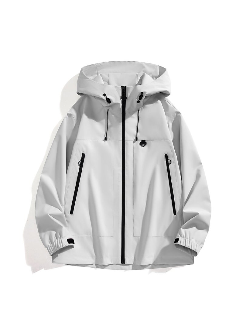 Spring Autumn Sporty Couple Jacket 6666 Outerwear Casual Comfortable Linen-Like Fabric No Lining Imported Goods Men-White Grey