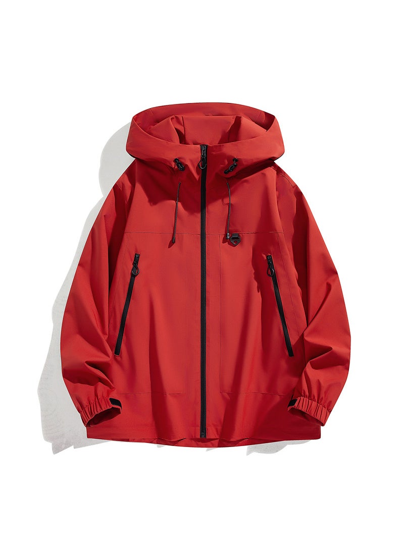 Spring Autumn Sporty Couple Jacket 6666 Outerwear Casual Comfortable Linen-Like Fabric No Lining Imported Goods Men-rosefinch red