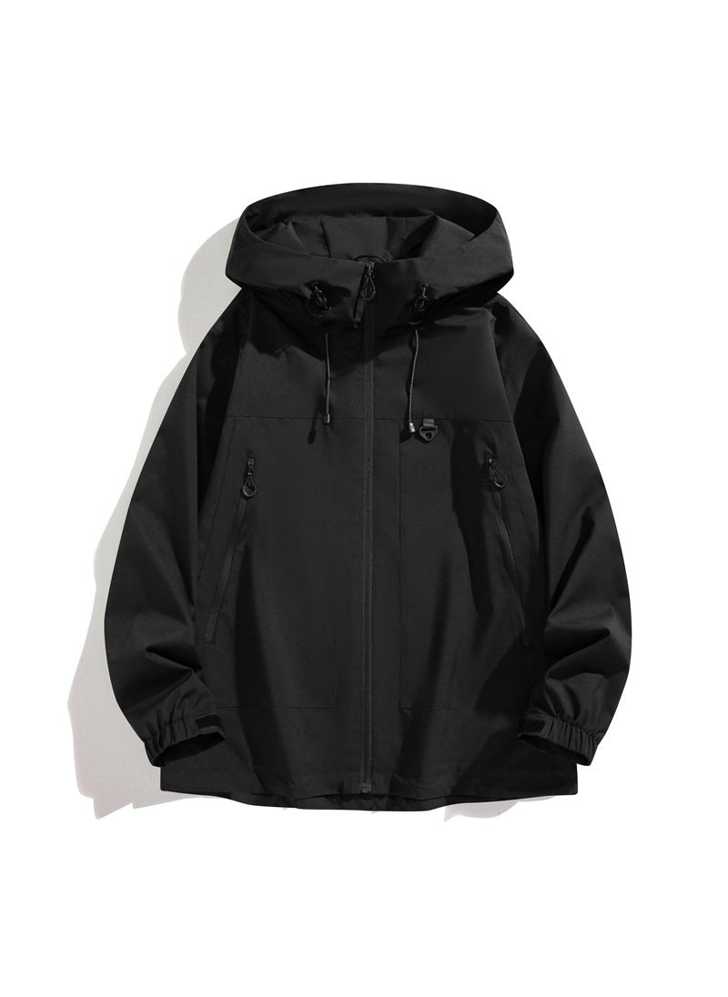 Spring Autumn Sporty Couple Jacket 6666 Outerwear Casual Comfortable Linen-Like Fabric No Lining Imported Goods Men's-Black