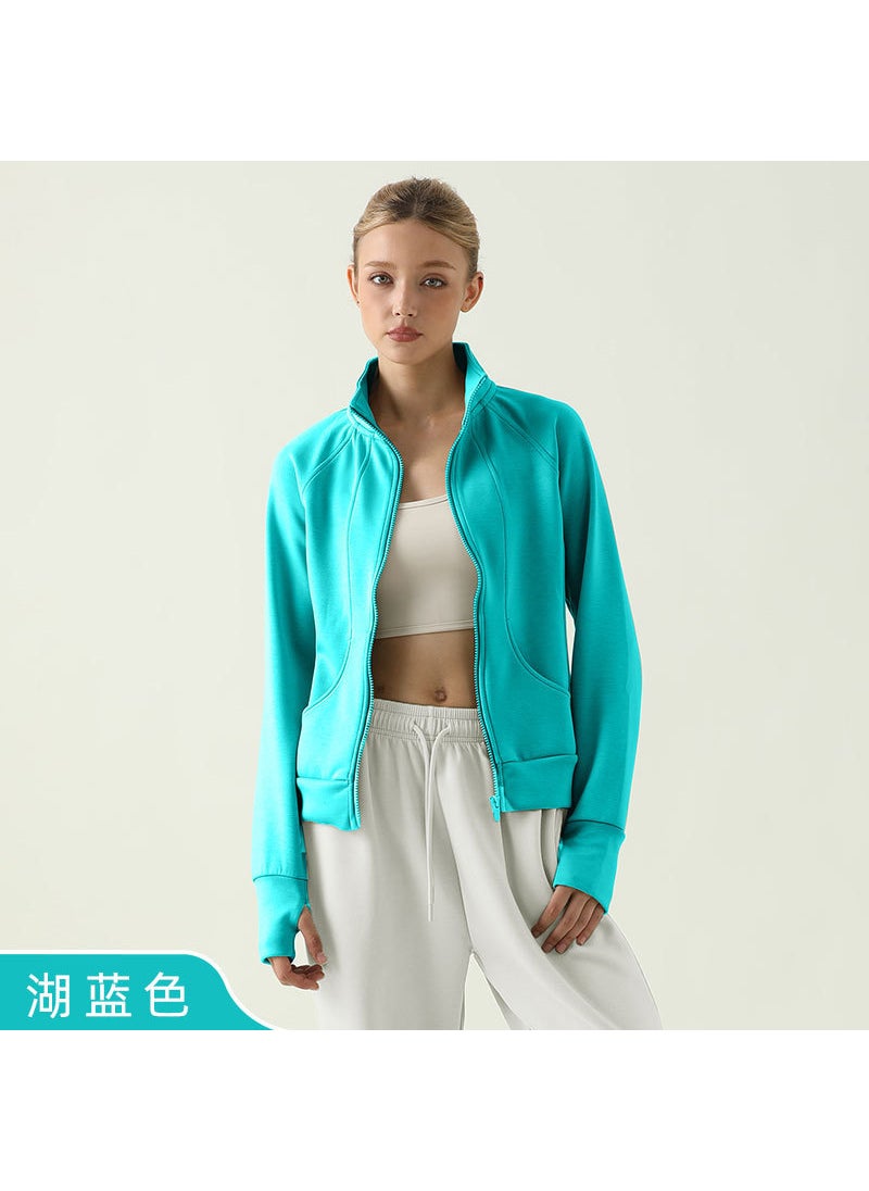 Womens Autumn Winter Zip-Up Running Jacket Lake Blue
