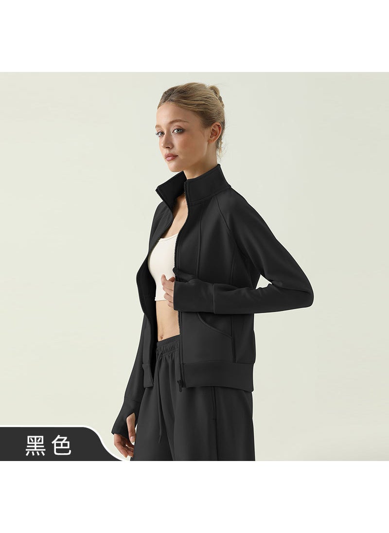 Womens Autumn Winter Zip-Up Running Jacket Black