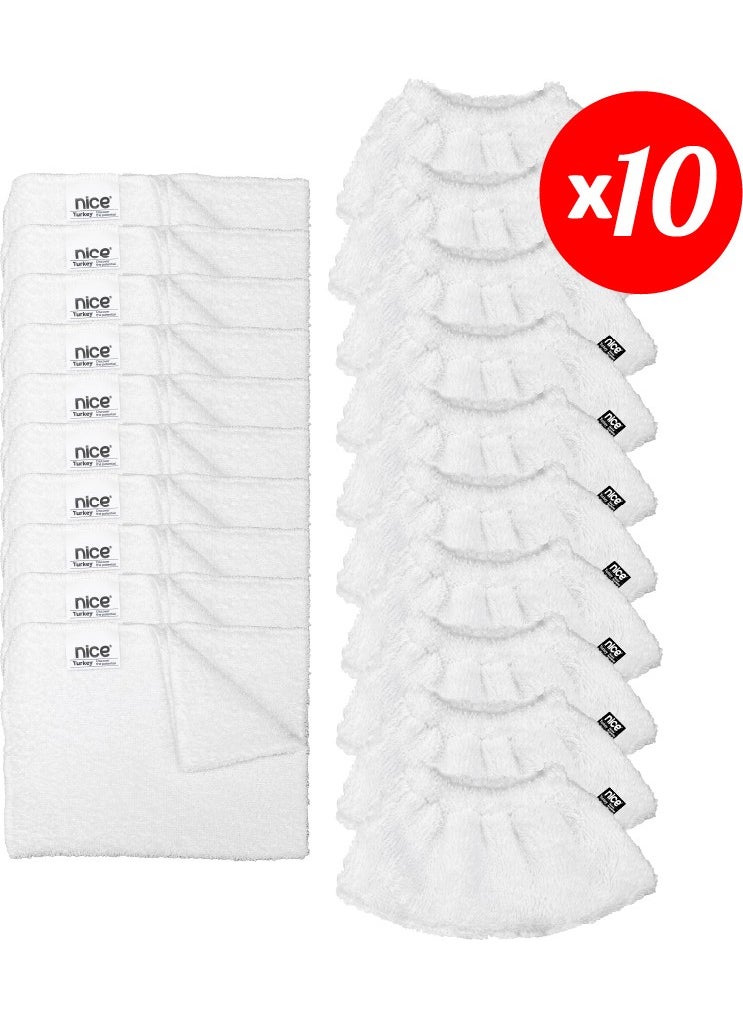 Polti-Karcher Steam Cleaner Compatible 10 Elastic, 10 Large Flat Towel Set of 20 ( set M20)