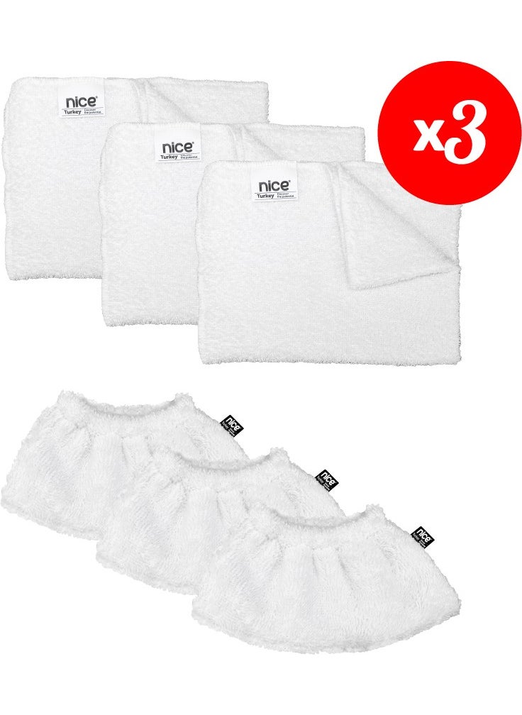 Polti-Karcher Steam Cleaner Compatible 3 Elastic, 3 Large Flat Towel Set of 6 ( set M6)