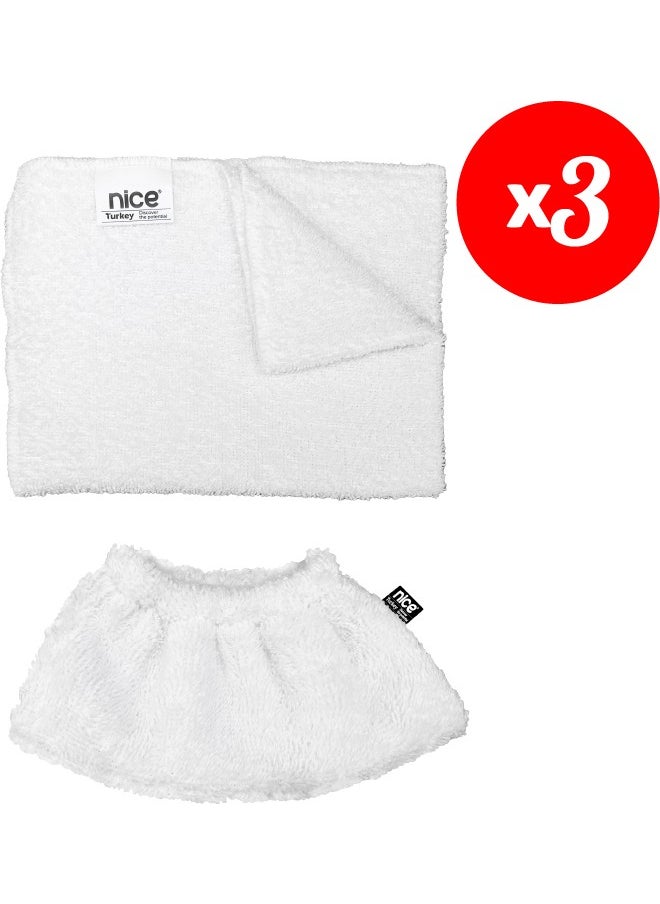 Polti-Karcher Steam Cleaner Compatible 3 Elastic, 3 Large Flat Towel Set of 6 ( set M6)