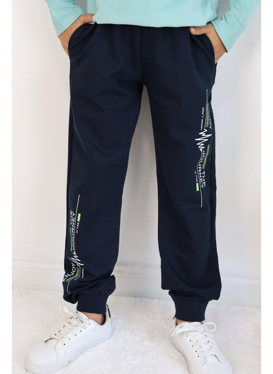 Boy Child Bottom Text Printed Pocket 9-14 Years, Navy Blue