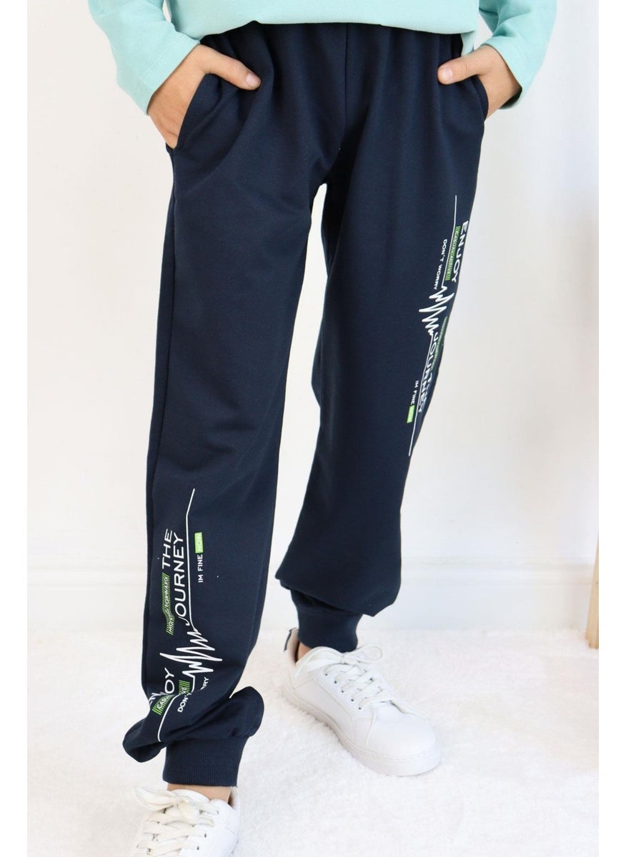 Boy Child Bottom Text Printed Pocket 9-14 Years, Navy Blue
