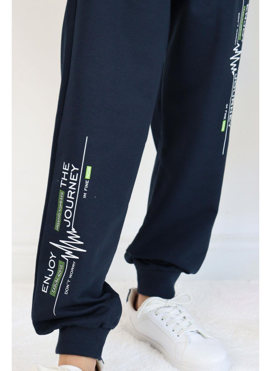 Boy Child Bottom Text Printed Pocket 9-14 Years, Navy Blue