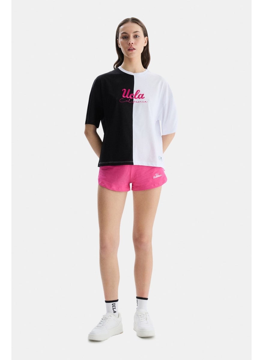 Felız Black Crew Neck Embroidered Women's Tshirt