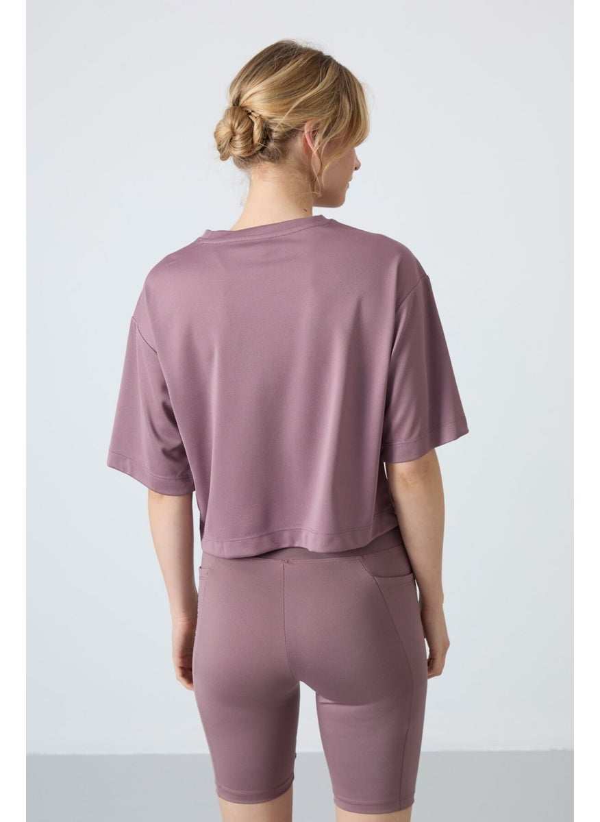 Dusty Rose Polyester Breathable Textured Thin Flexible Oversize Fit Performance Women's T-Shirt - 97284