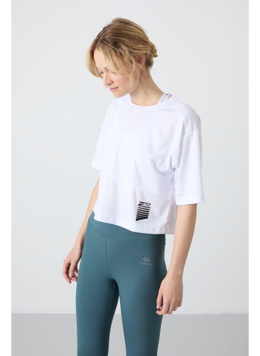 White Polyester Breathable Textured Thin Flexible Oversize Fit Performance Women's T-Shirt - 97284