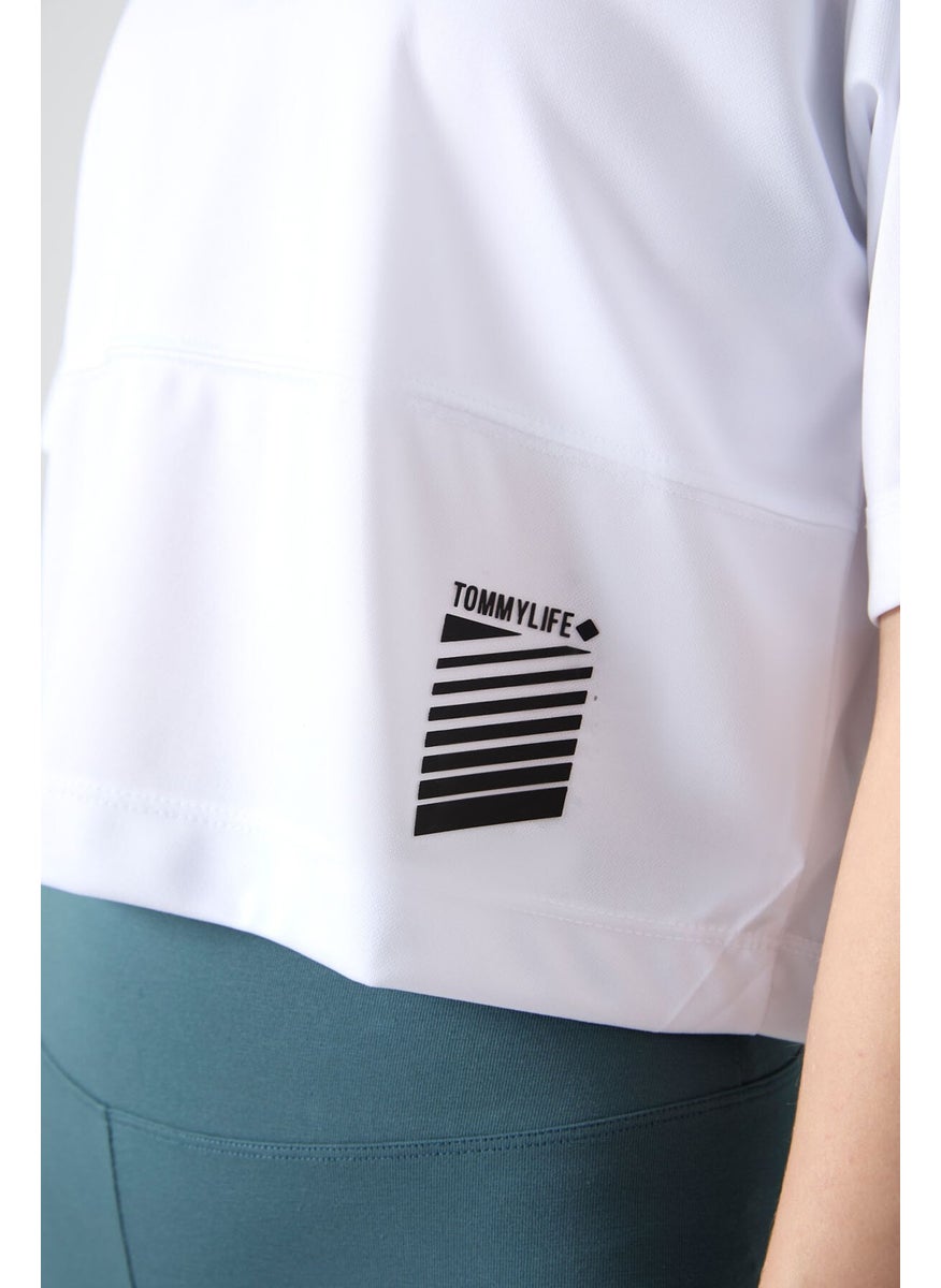 White Polyester Breathable Textured Thin Flexible Oversize Fit Performance Women's T-Shirt - 97284