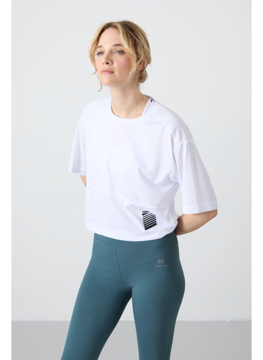 White Polyester Breathable Textured Thin Flexible Oversize Fit Performance Women's T-Shirt - 97284