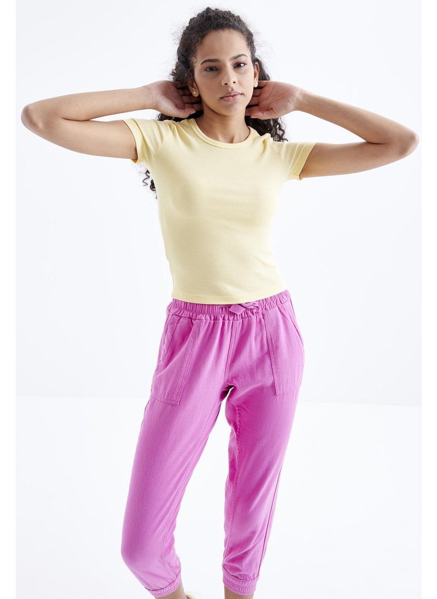 Yellow Basic Short Sleeve O Neck Women's Crop Top - 97202