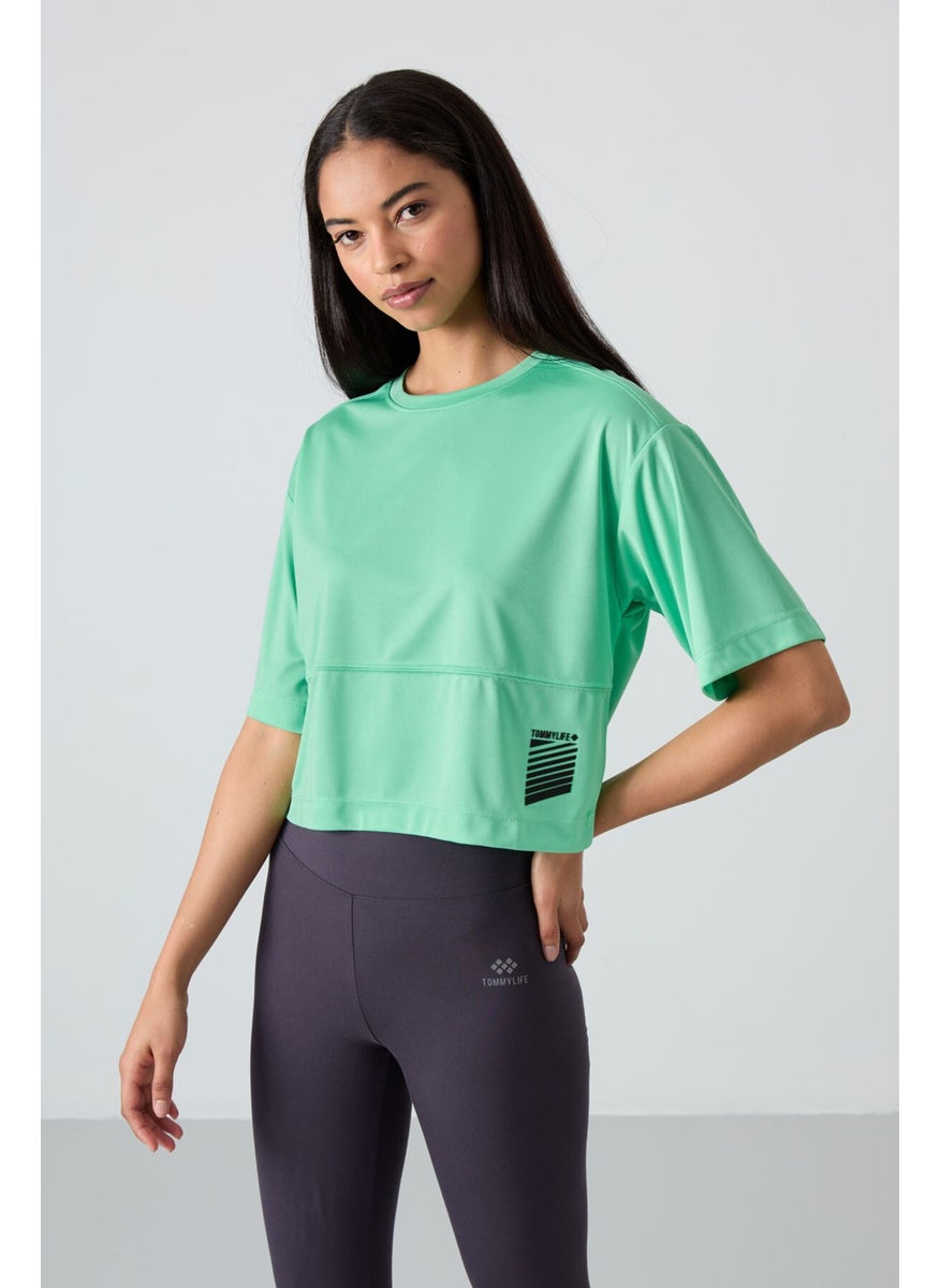 Water Green Polyester Breathable Textured Thin Flexible Oversize Fit Performance Women's T-Shirt - 97284