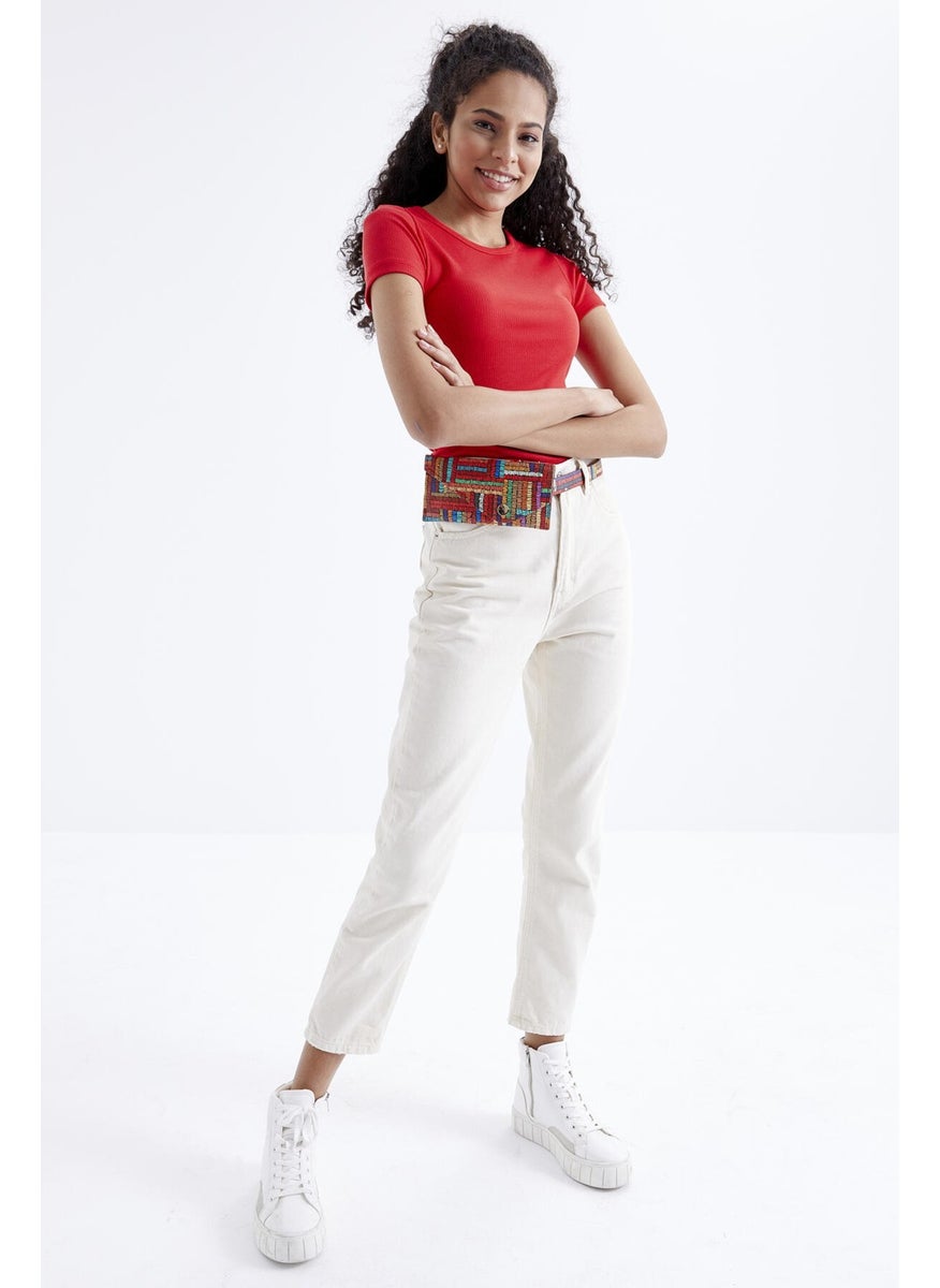 Pomegranate Flower Basic Short Sleeve O Neck Women's Crop Top - 97202