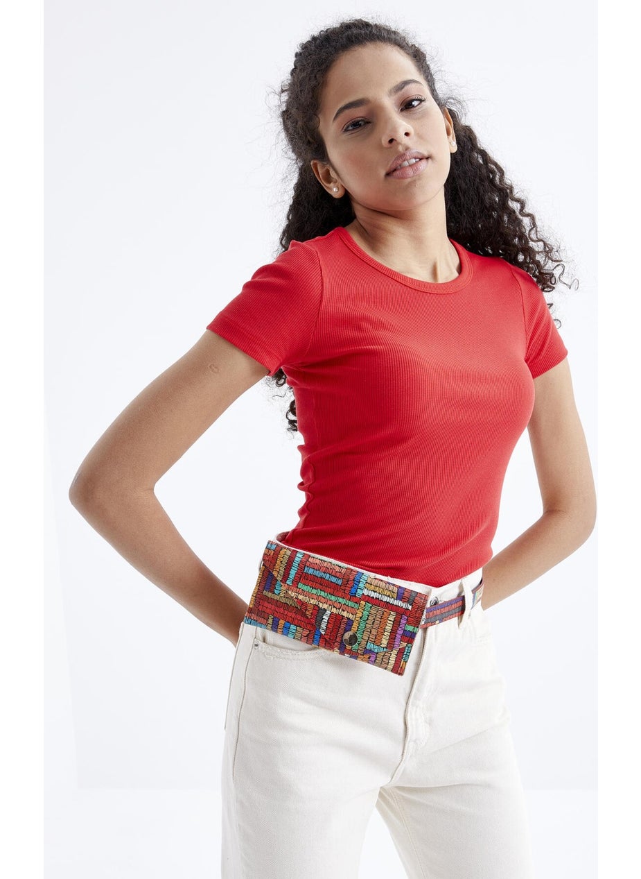 Pomegranate Flower Basic Short Sleeve O Neck Women's Crop Top - 97202