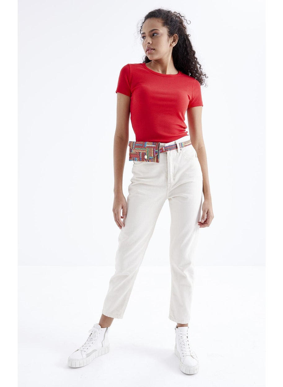 Pomegranate Flower Basic Short Sleeve O Neck Women's Crop Top - 97202