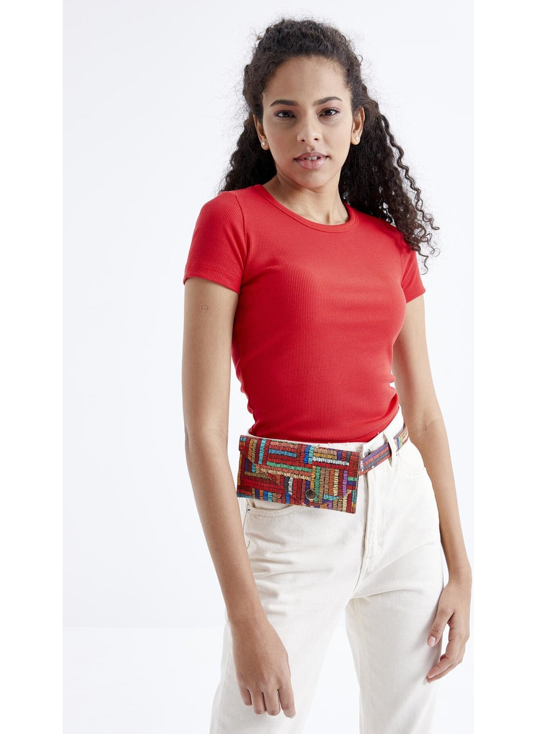Pomegranate Flower Basic Short Sleeve O Neck Women's Crop Top - 97202