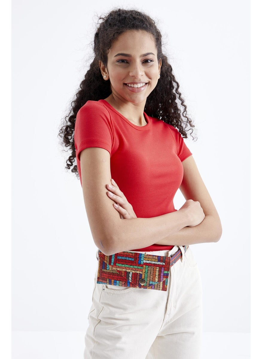 Pomegranate Flower Basic Short Sleeve O Neck Women's Crop Top - 97202