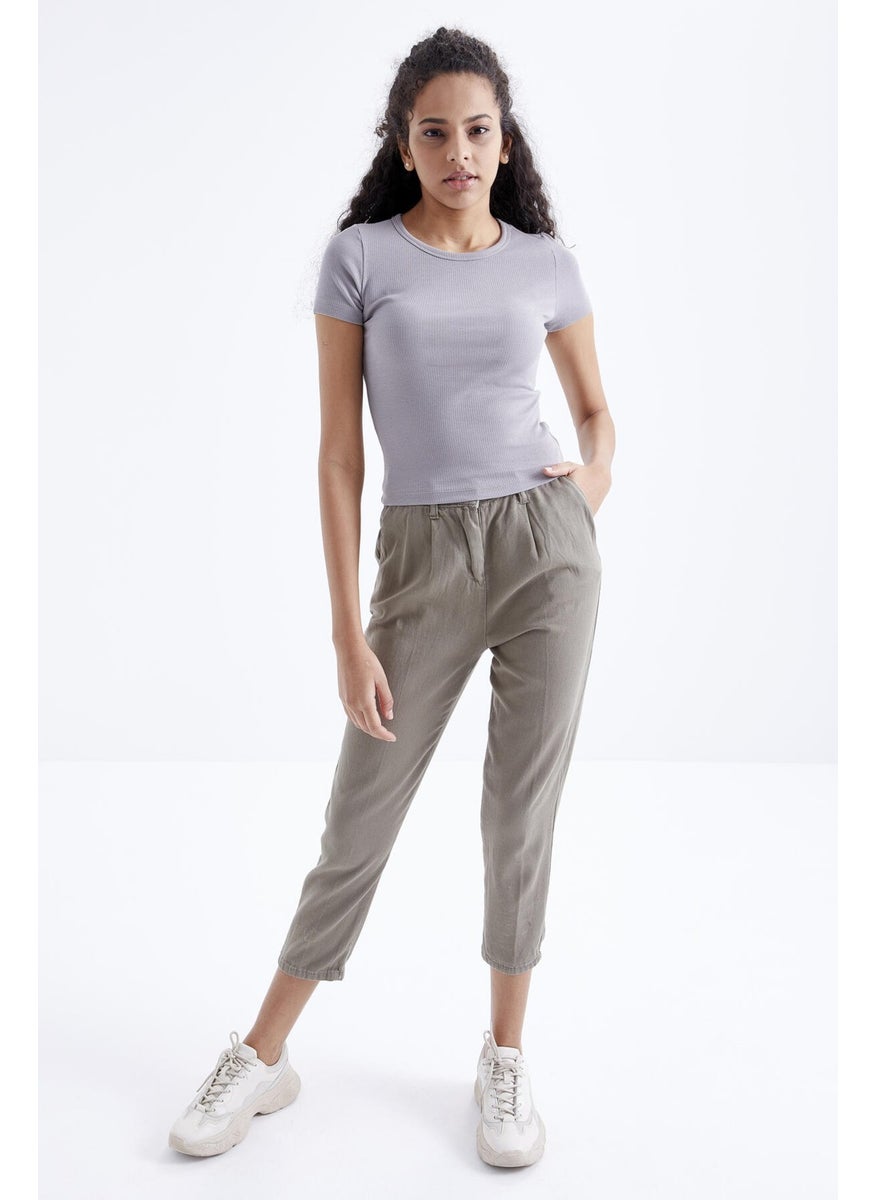 Gray Basic Short Sleeve O Neck Women's Crop Top - 97202