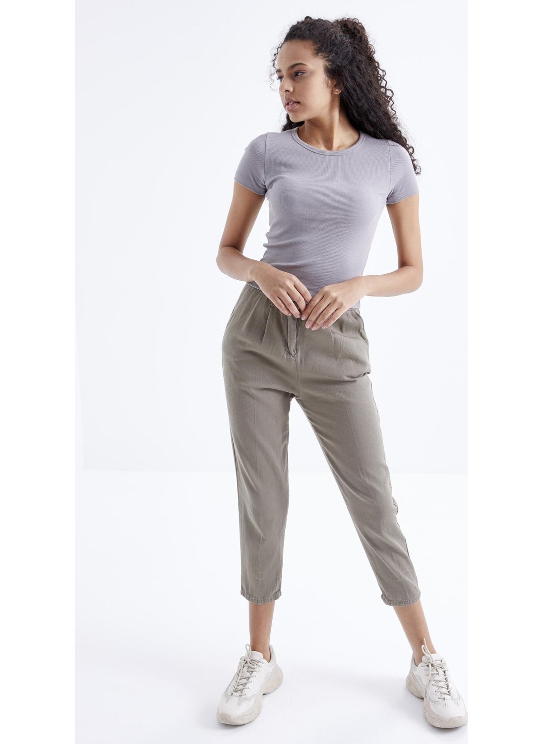 Gray Basic Short Sleeve O Neck Women's Crop Top - 97202