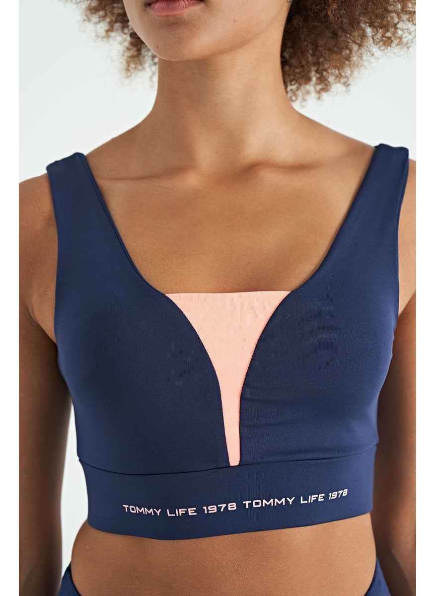 Indigo Text Printed Color Block Slim Fit Diving Fabric Women's Bustier - 97271