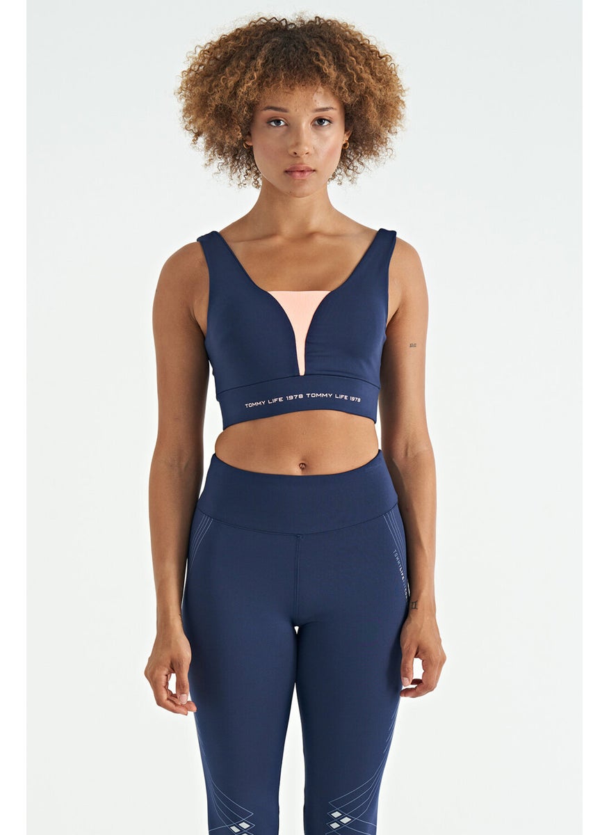 Indigo Text Printed Color Block Slim Fit Diving Fabric Women's Bustier - 97271
